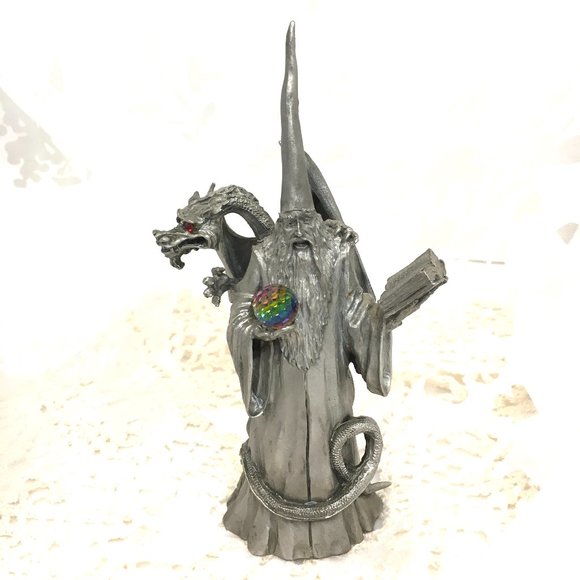 PERTH Pewter Wizard w/ Dragon – Book & Crystal Ball Figurine Vintage - Picture 6 of 15